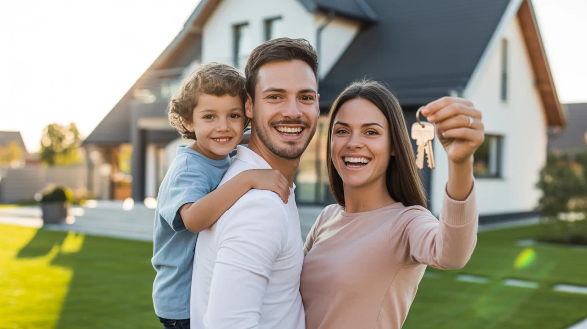 Šťastná rodina kupující nový dům